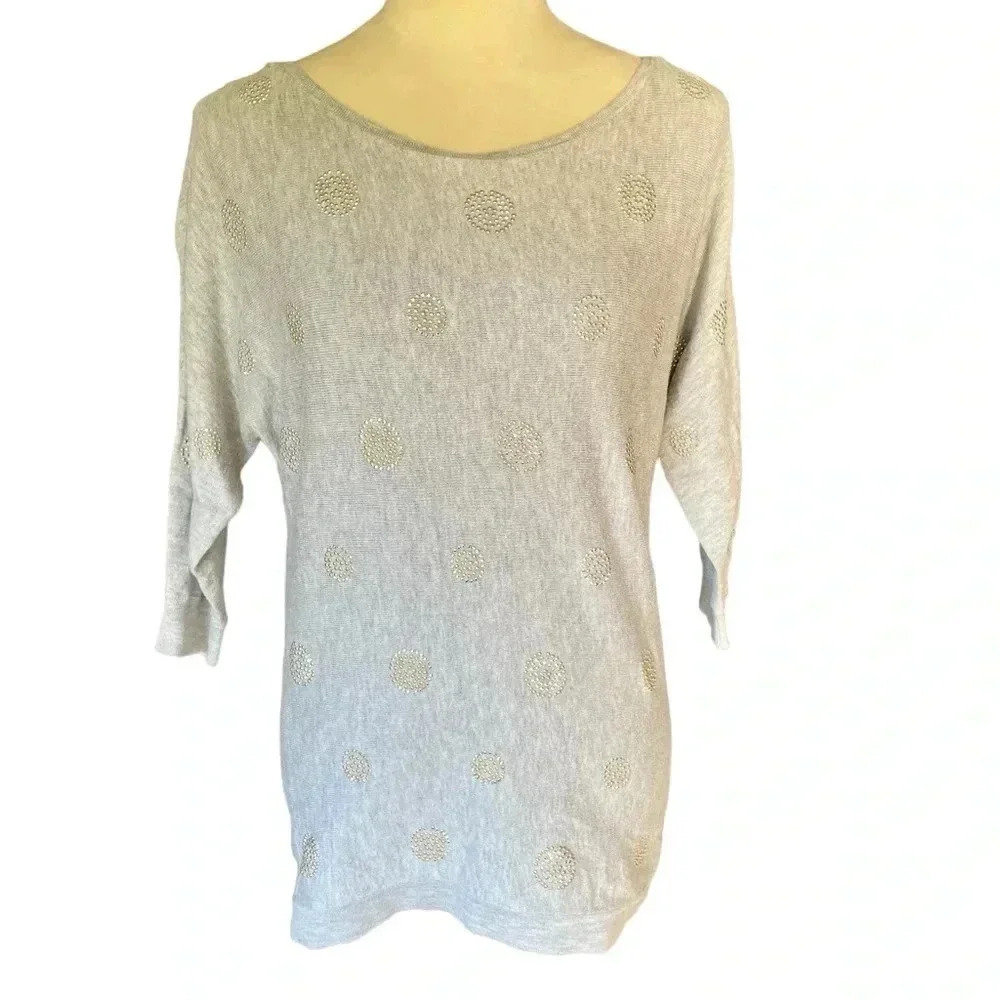 White House Black Market Cotton Blend Sweater Metallic Beads Detail Women Sz S